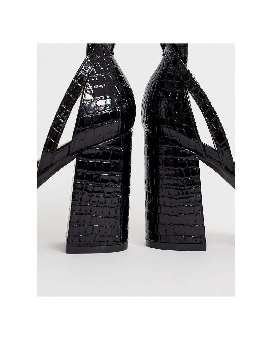 Raid Wide Fit Katy Black Croc Effect Block Heeled Shoes | Lyst UK