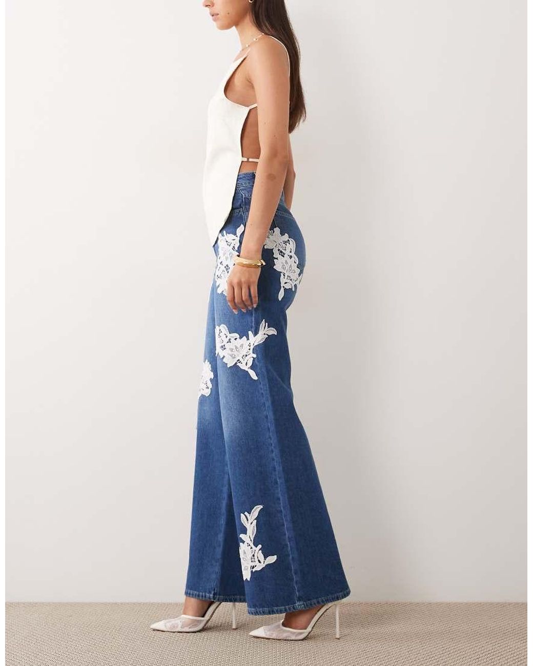 ASOS Blue Lace Applique Wide Leg Jeans