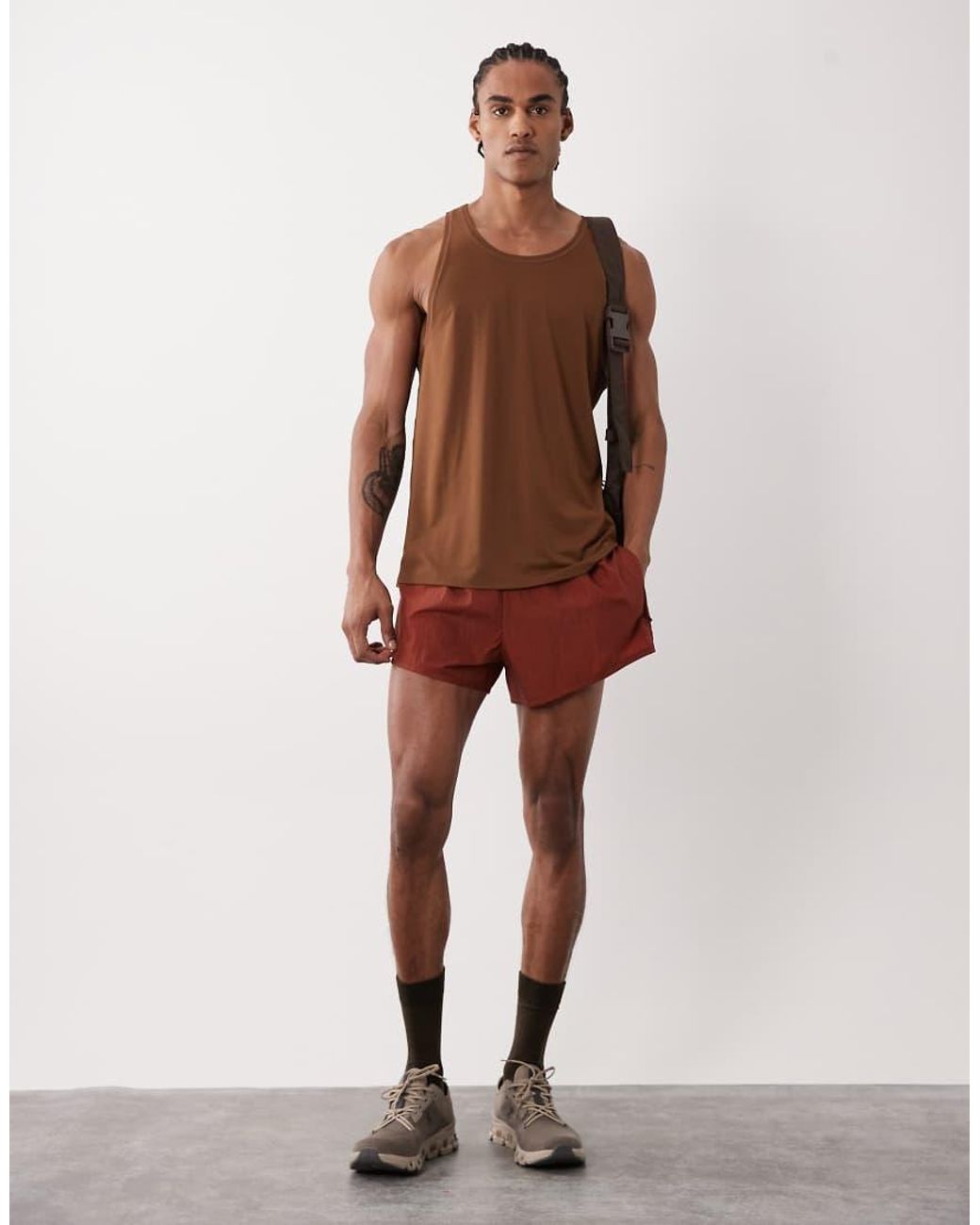 4505 Brown Icon Quick Dry Mesh Training Singlet With Racer Back for men