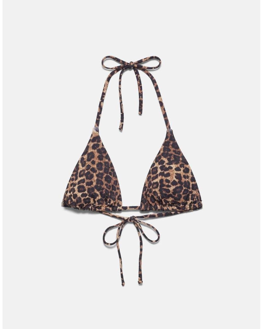 Pull&Bear Brown Leopard Print Triangle Bikini Top
