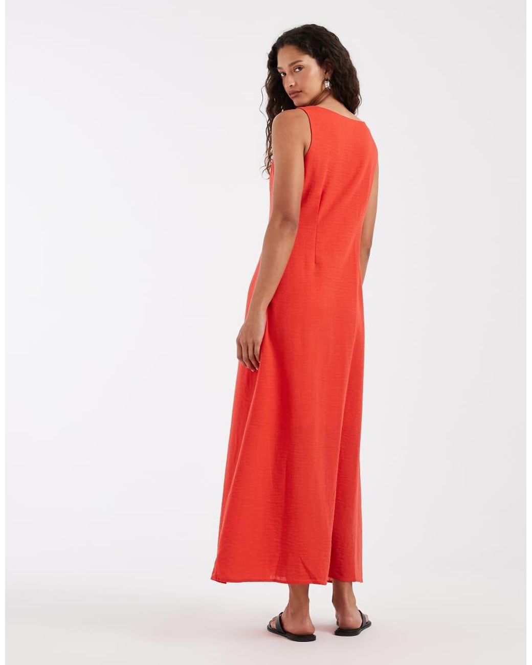 Vero Moda Red Linen Look Button Front Maxi Dress