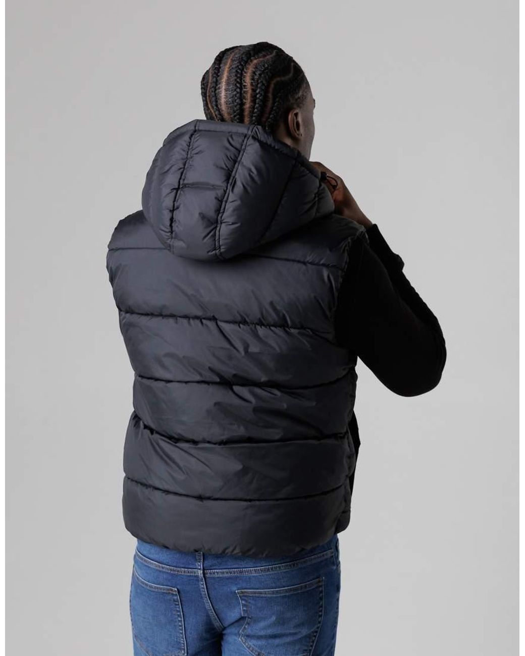 French Connection Blue Padded Hooded Gilet for men