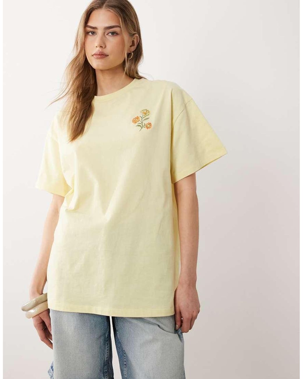 Miss Selfridge Natural Floral Graphic Tshirt With Embroidery