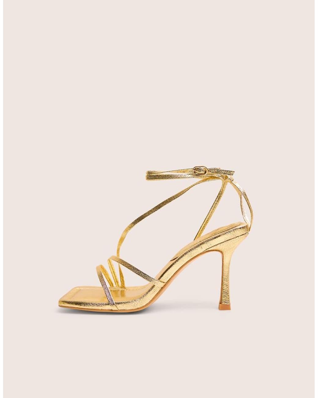 Public Desire Natural Clover Gold Metallic Square Toe Wrap Around Mid Heels