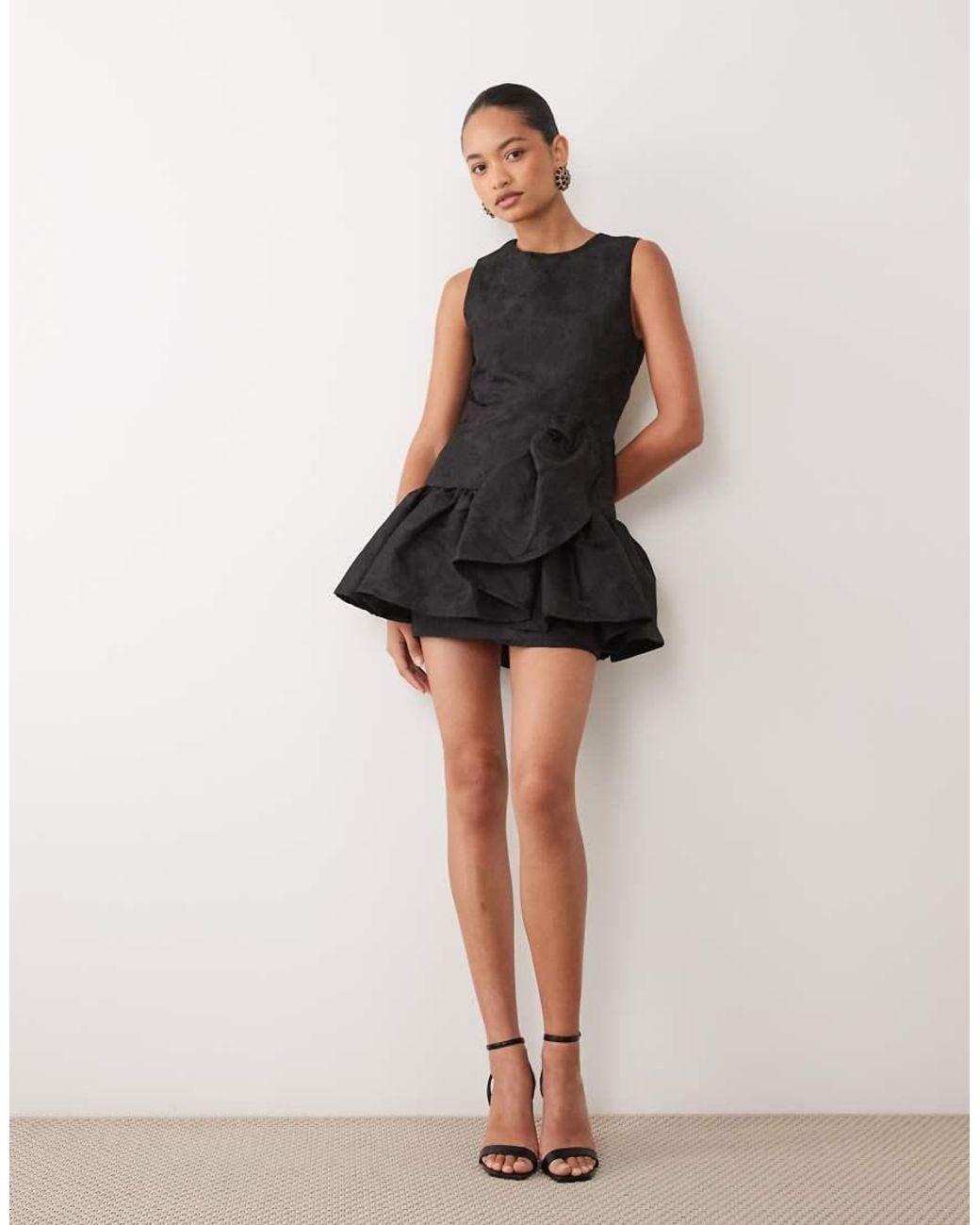 Sister Jane Black Exclusive Jacquard Ruffle Mini Dress With Diamond Back Cut Out