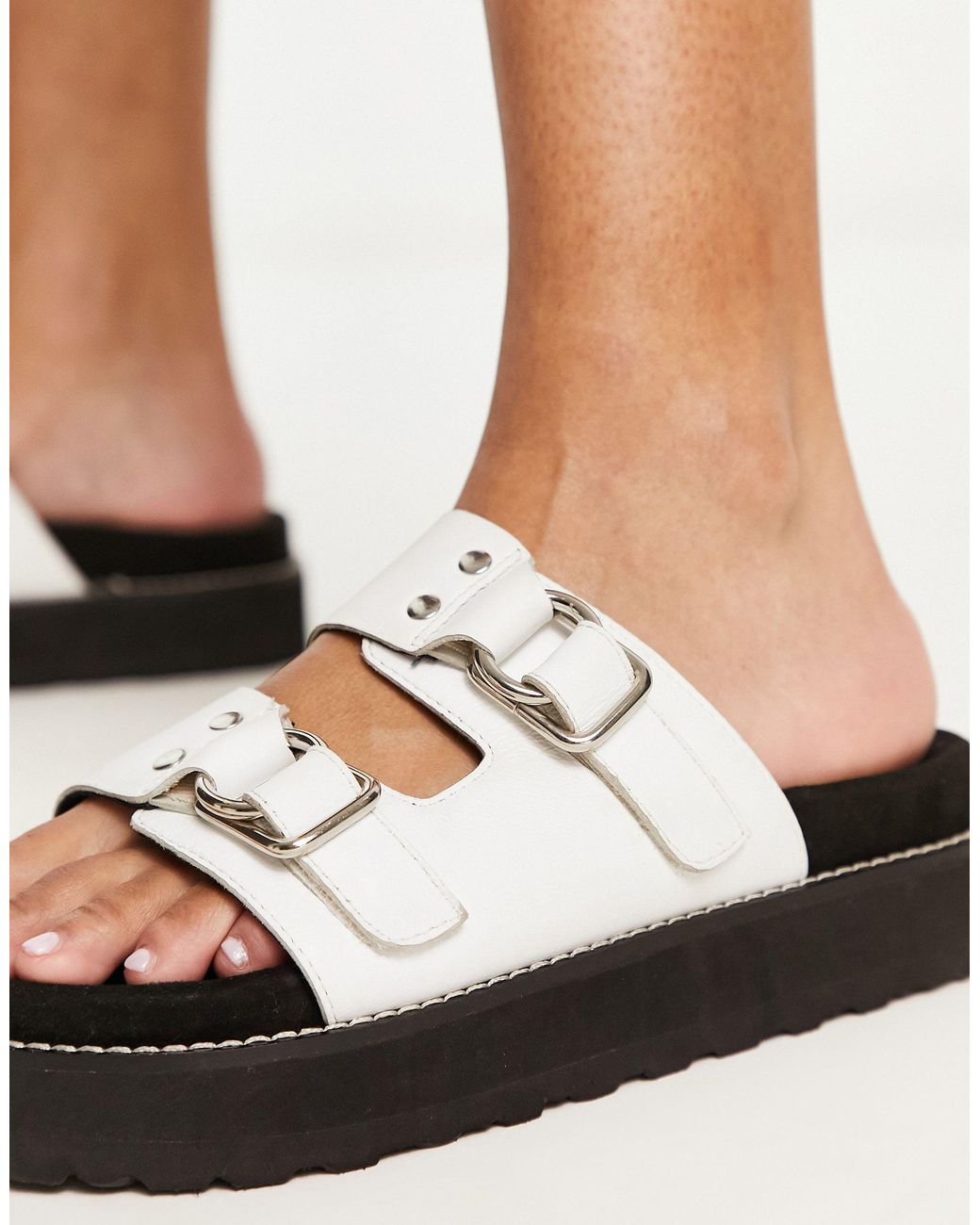 Simply Be Wide Fit Chunky Flat Sandals With Buckle Detail in White | Lyst  Australia