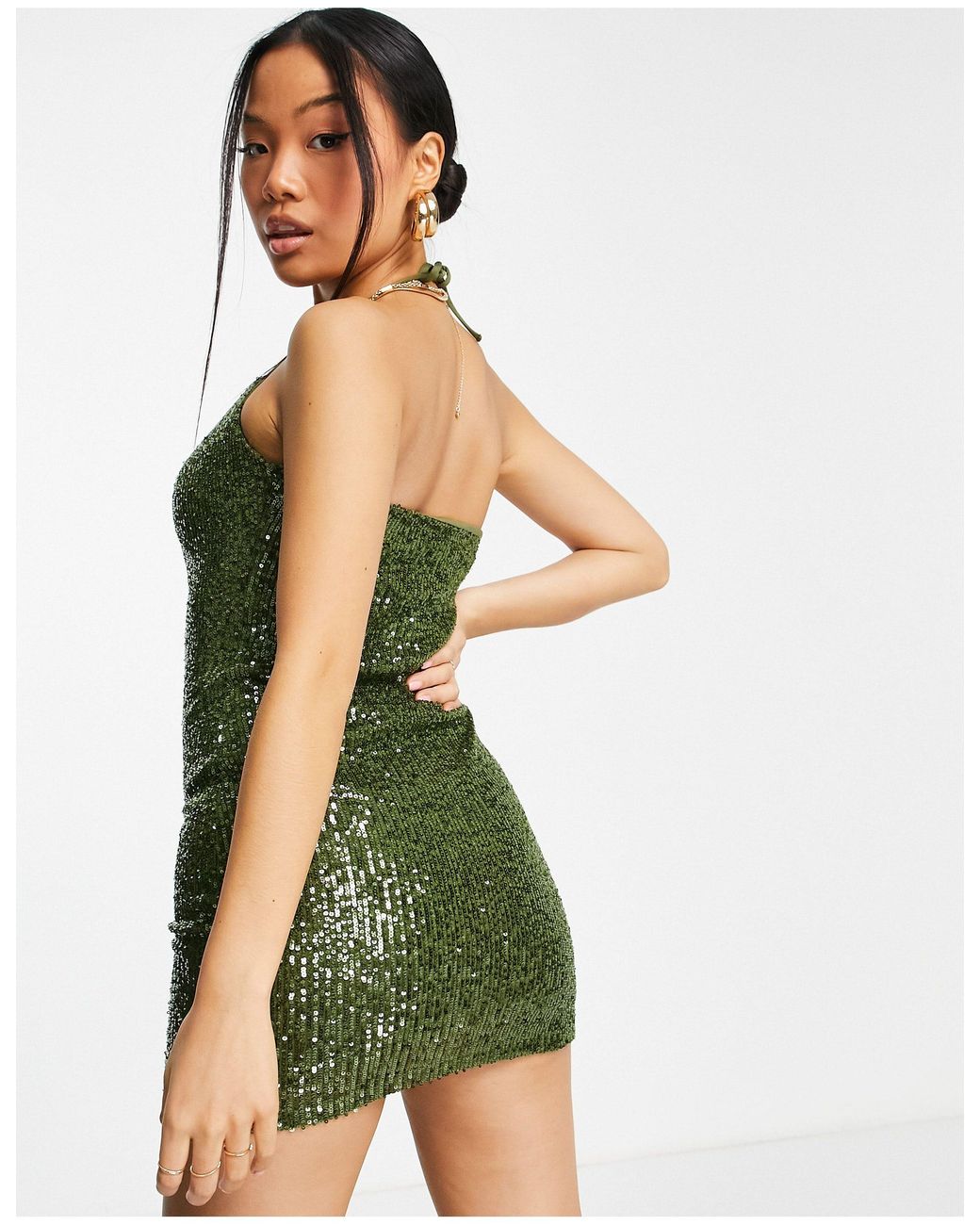 Topshop Unique Sequin Cowl Neck Mini Dress in Green | Lyst