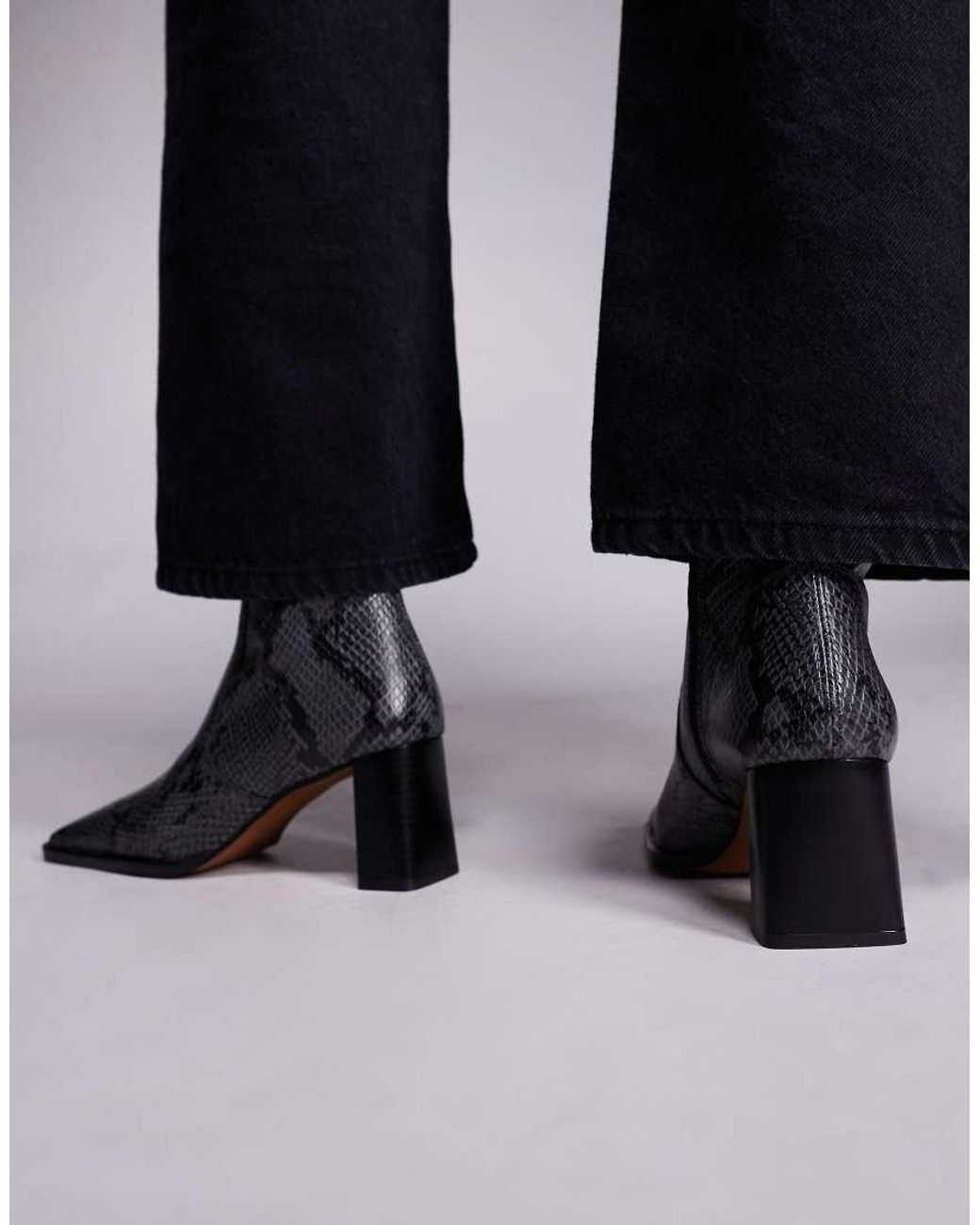 ASOS Black Ramona Leather Square Toe Heeled Ankle Boots
