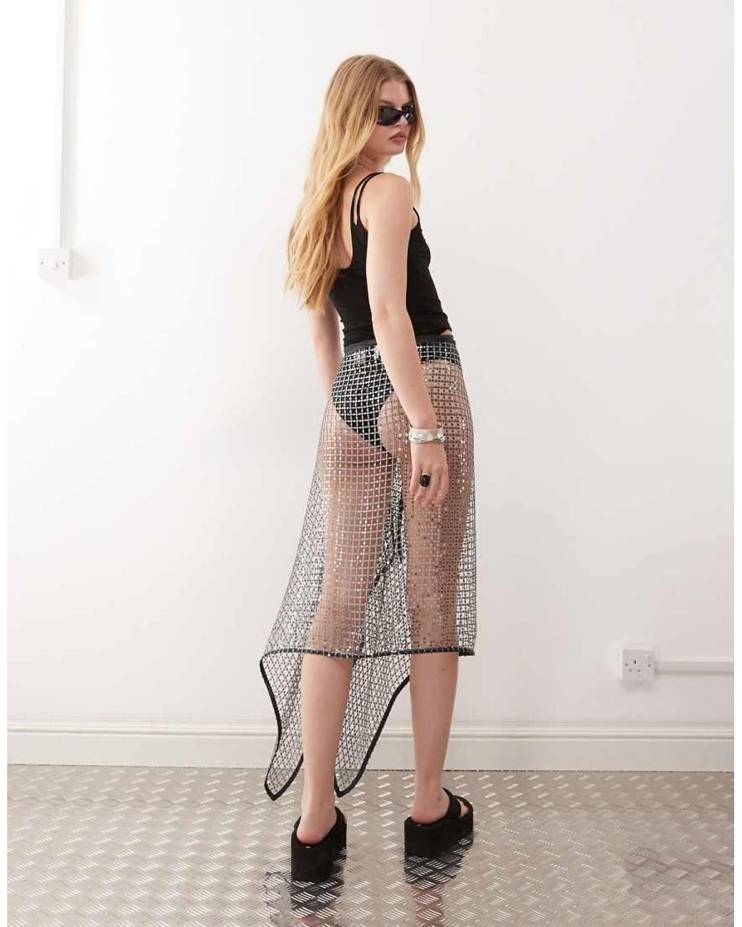 Weekday Natural Sequin Net Wrap Midi Skirt