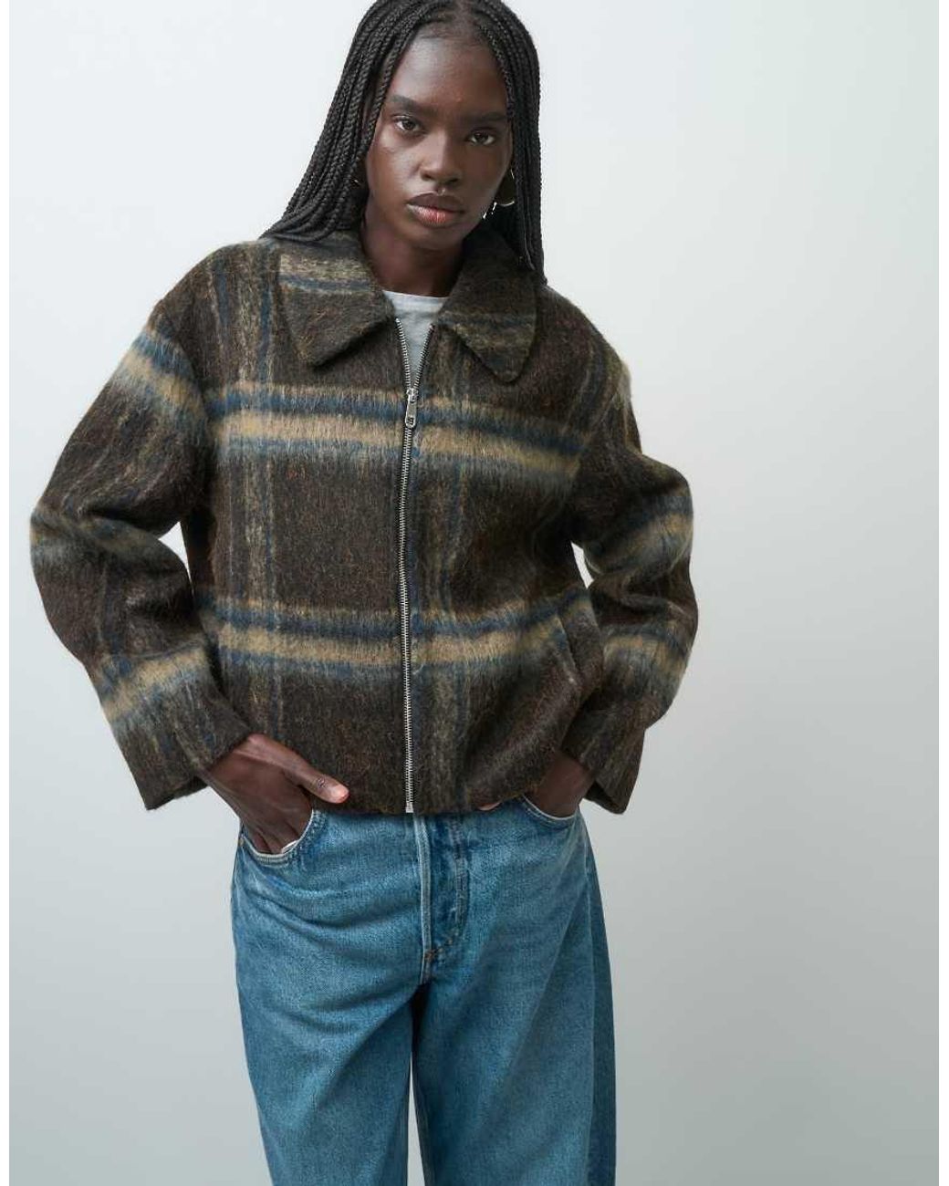 ONLY Brown Brushed Zip Through Jacket