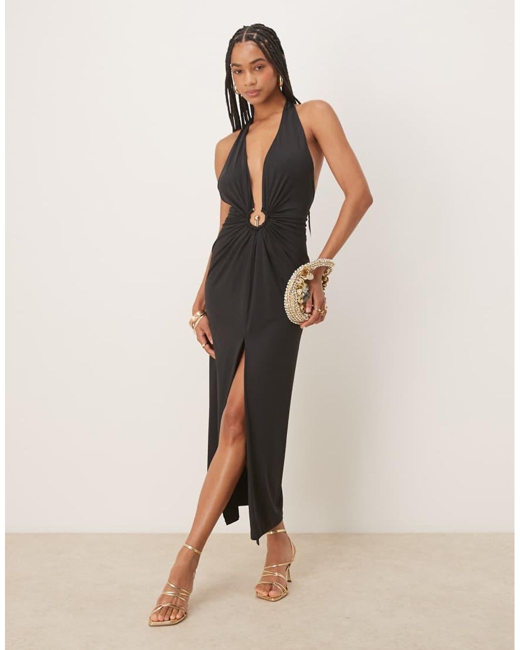 Bardot Black Alma Plunging Midi Dress