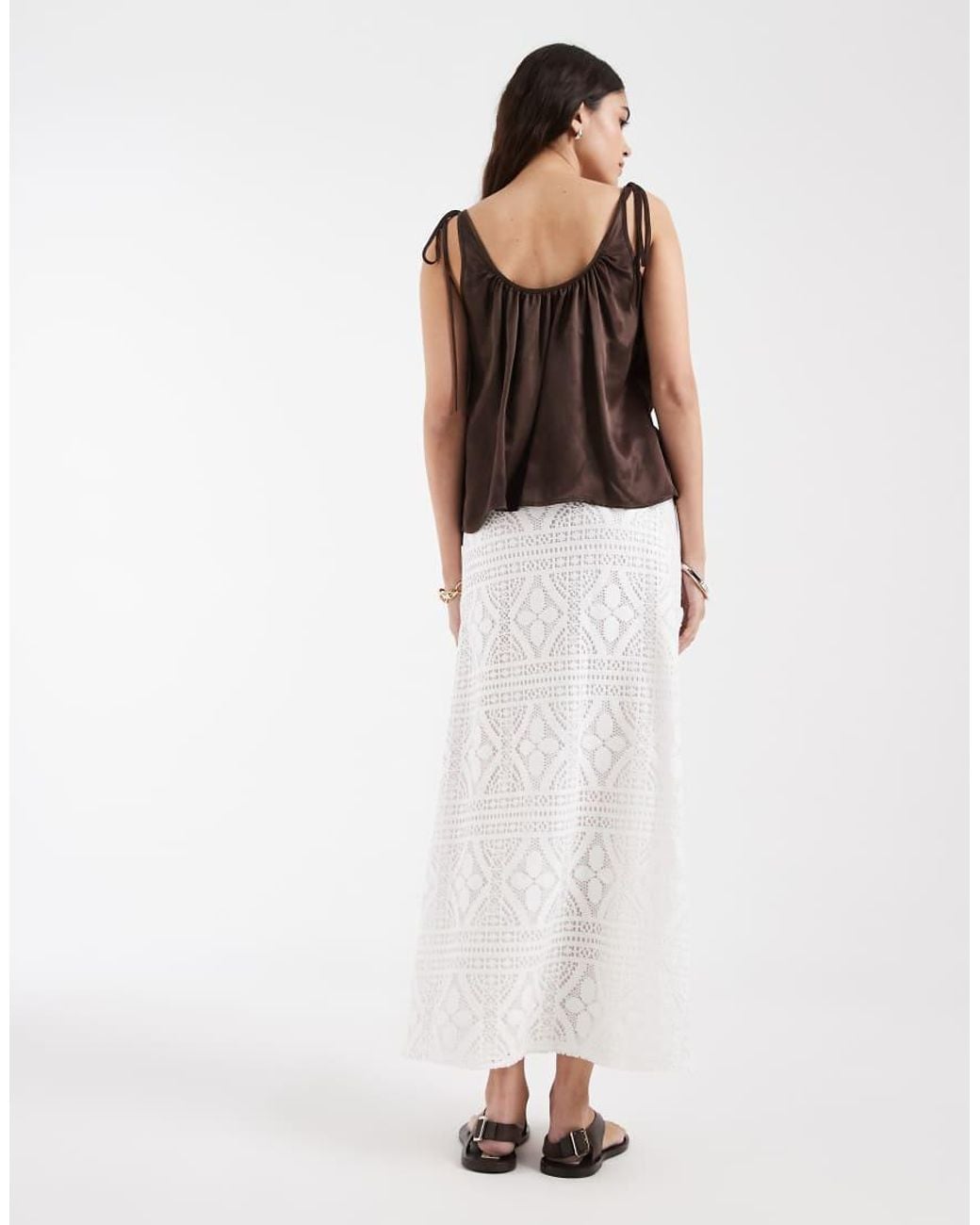 Pieces White Crochet Maxi Skirt