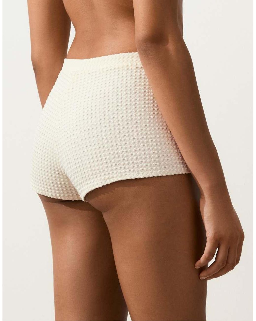 Oysho Natural Bubble-texture Crochet High-waisted Bikini Shorts