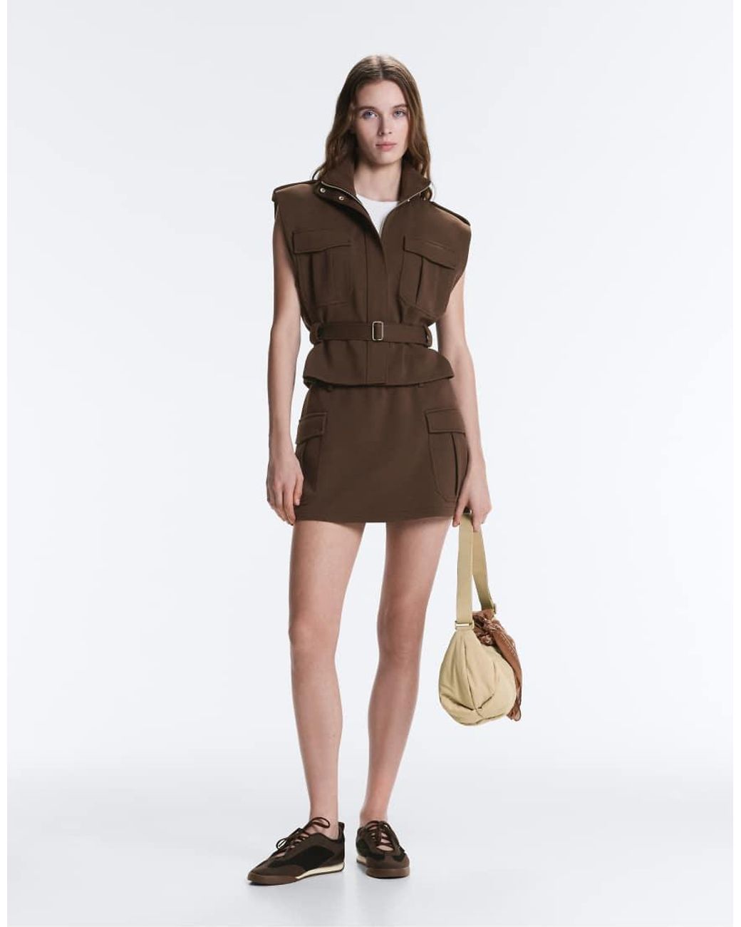 Oysho Brown Short Piqué Skirt With Cotton Pockets