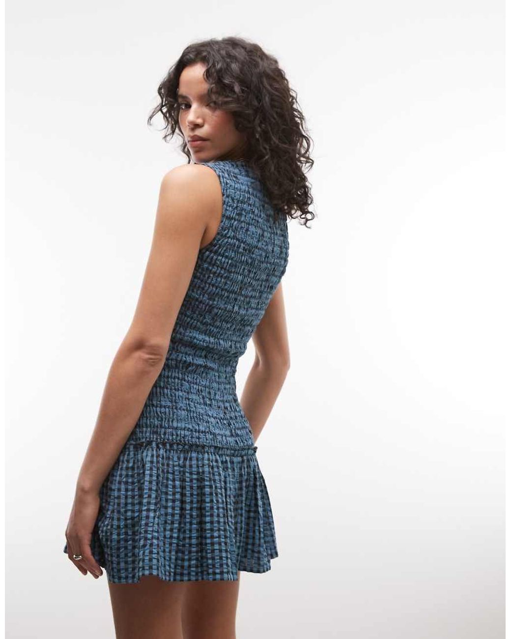 Collusion Blue Shirred High Neck Mini Dress