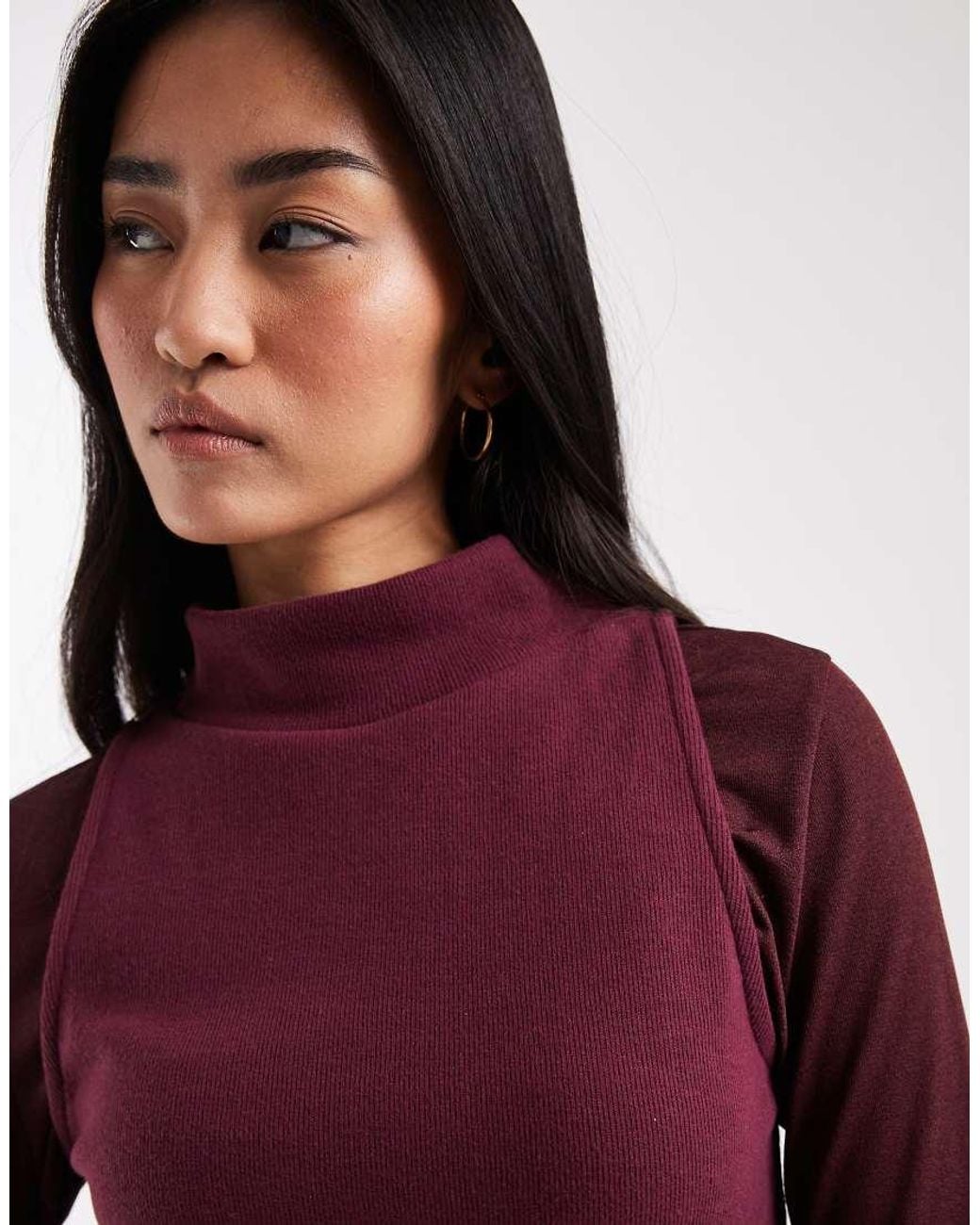 ASOS Red Supersoft Double Layer Funnel Neck Long Sleeve Top