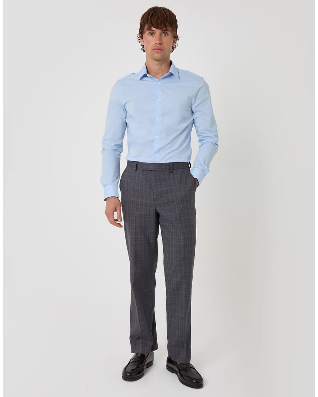 Threadbare Gray Tailored Fit Check Suit Trousers for men