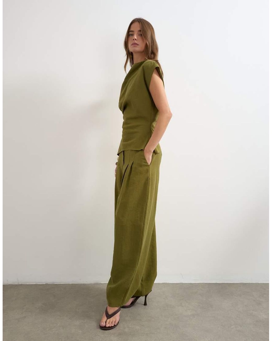 TOPSHOP Green Co Ord Pleated Trouser