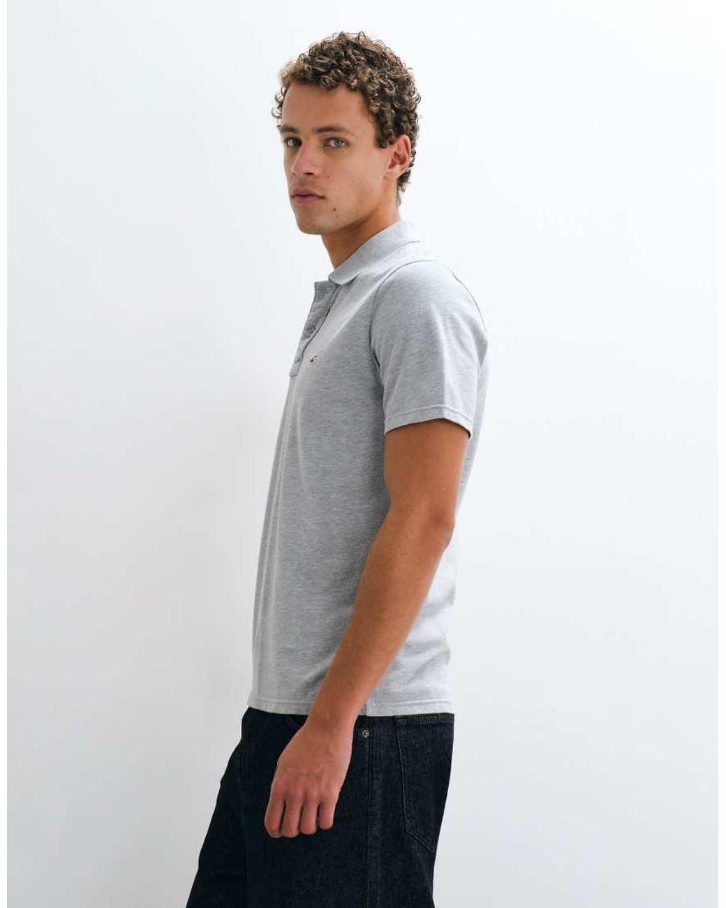 Hollister Gray Icon Logo Slim Fit Polo for men