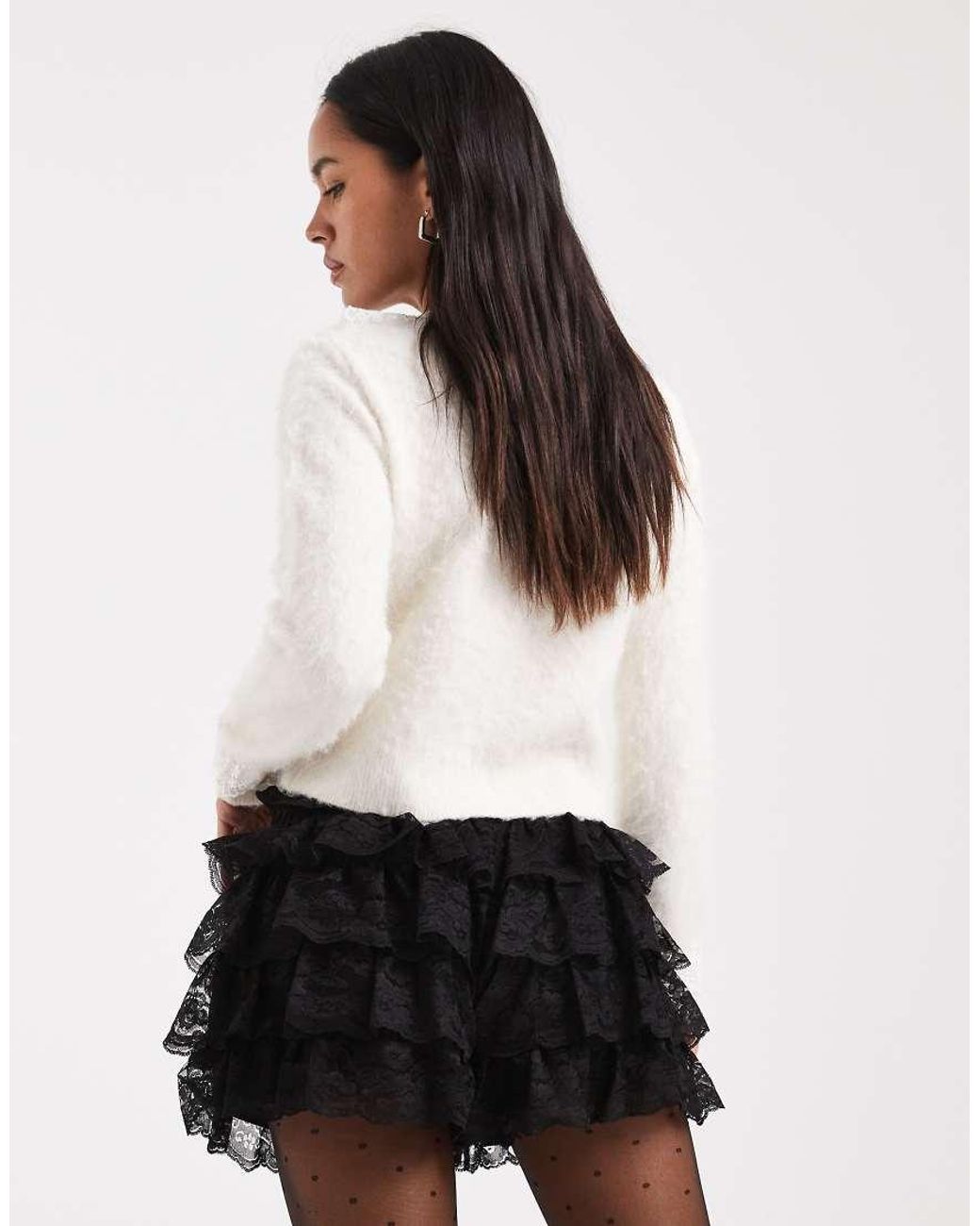 Miss Selfridge White Lace Ruffle Party Shorts