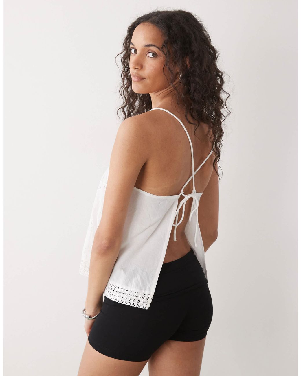 Collusion White Open Back Crochet Patch Work Cami Top