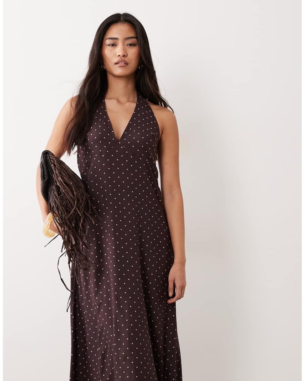 Miss Selfridge Brown Spun Halter Maxi Dress