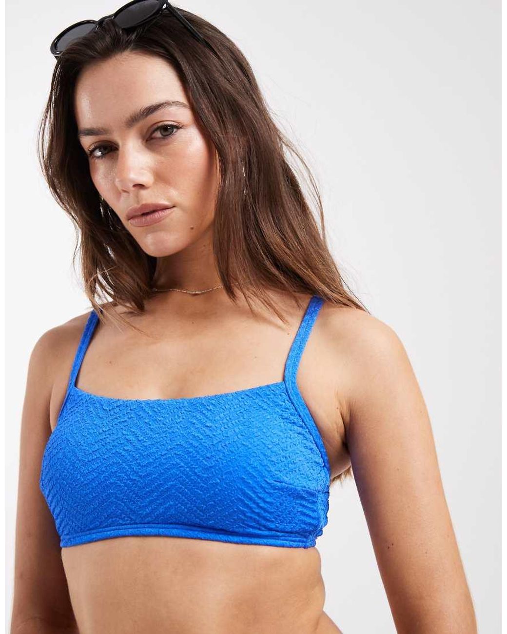New Look Blue Textured Detail Bikini Top