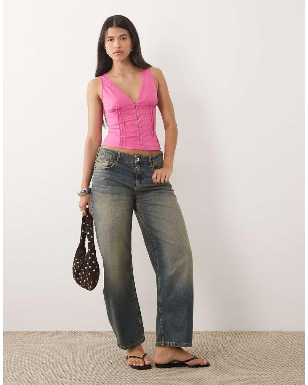 Motel Pink Lasily Sleeveless Corset Poplin Top