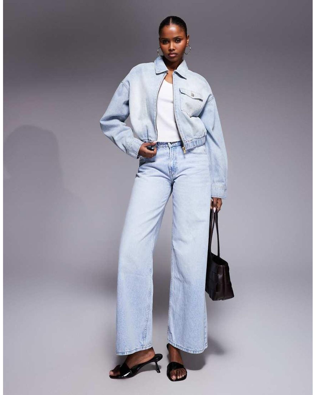 Abrand Jeans Blue Abrand Cropped Denim Bomber Jacket With Chest Pocket