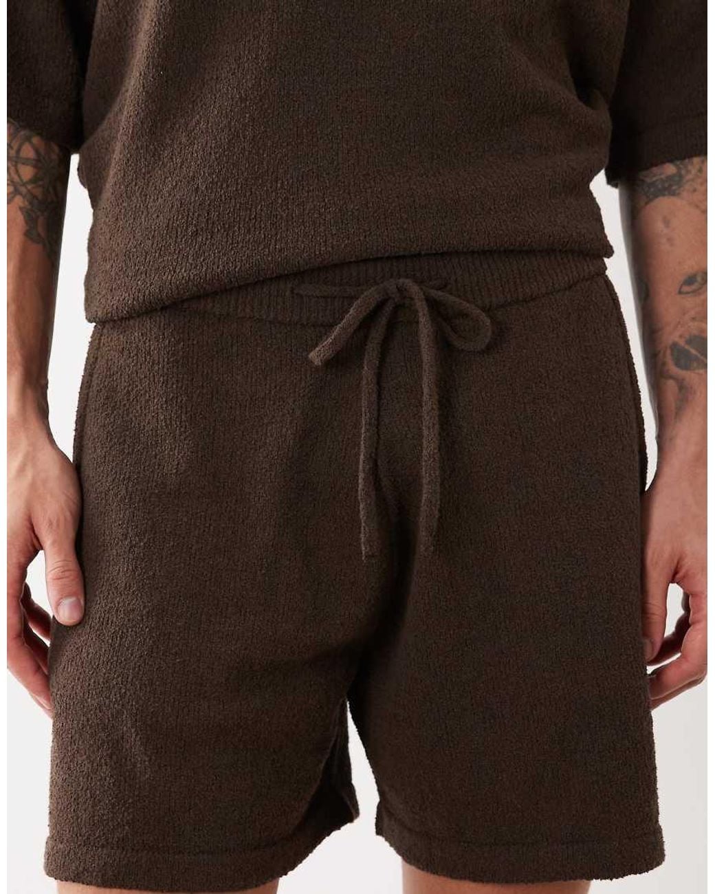 ASOS Natural Wide Co-ord Knitted Boucle Shorts for men