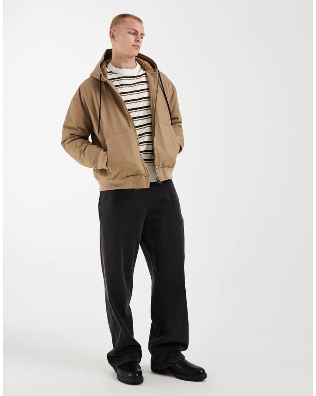 Redefined Rebel Natural Boxy Oversized Borg Lined Jacket for men