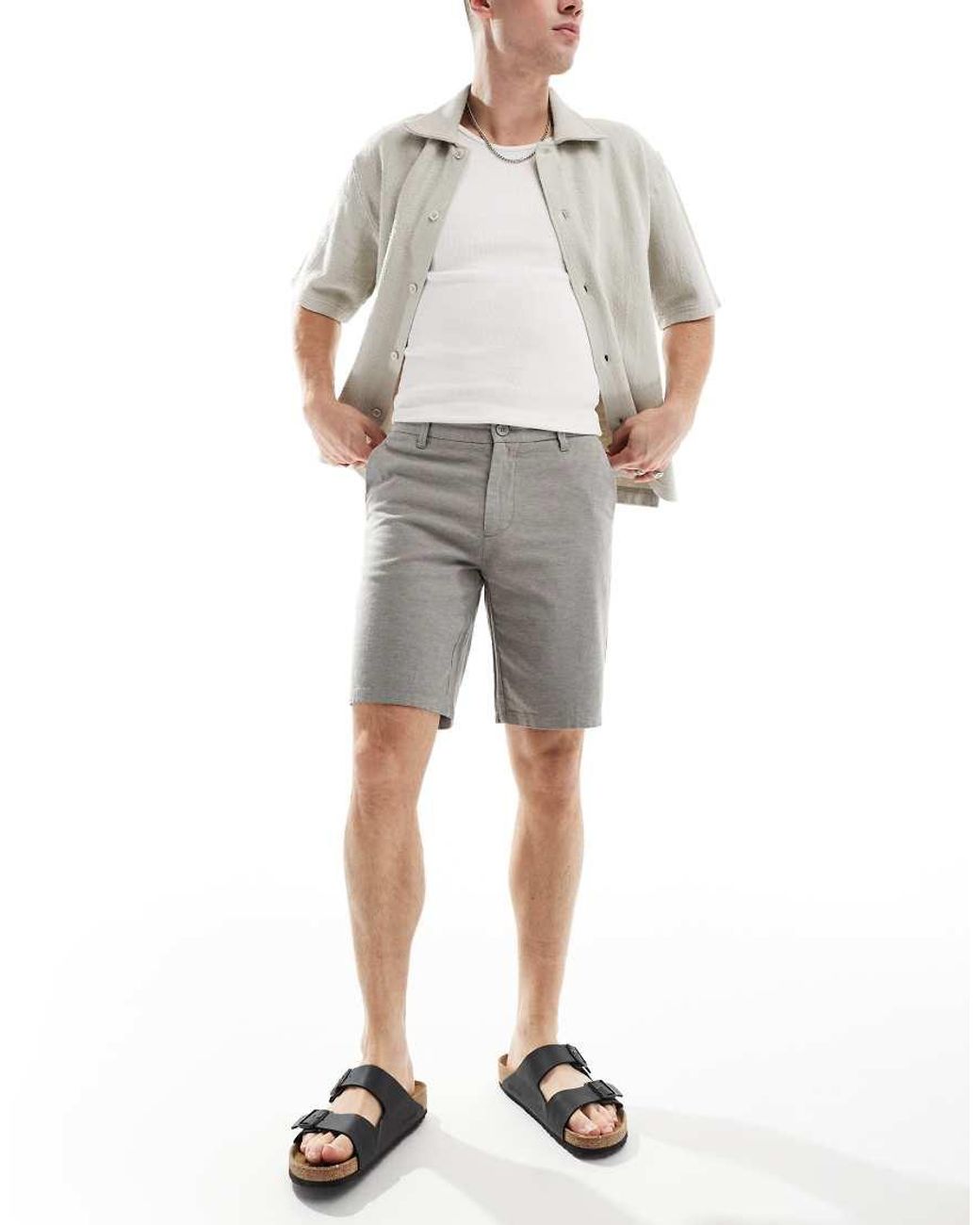 Only & Sons Gray Linen Mix Chino Short for men
