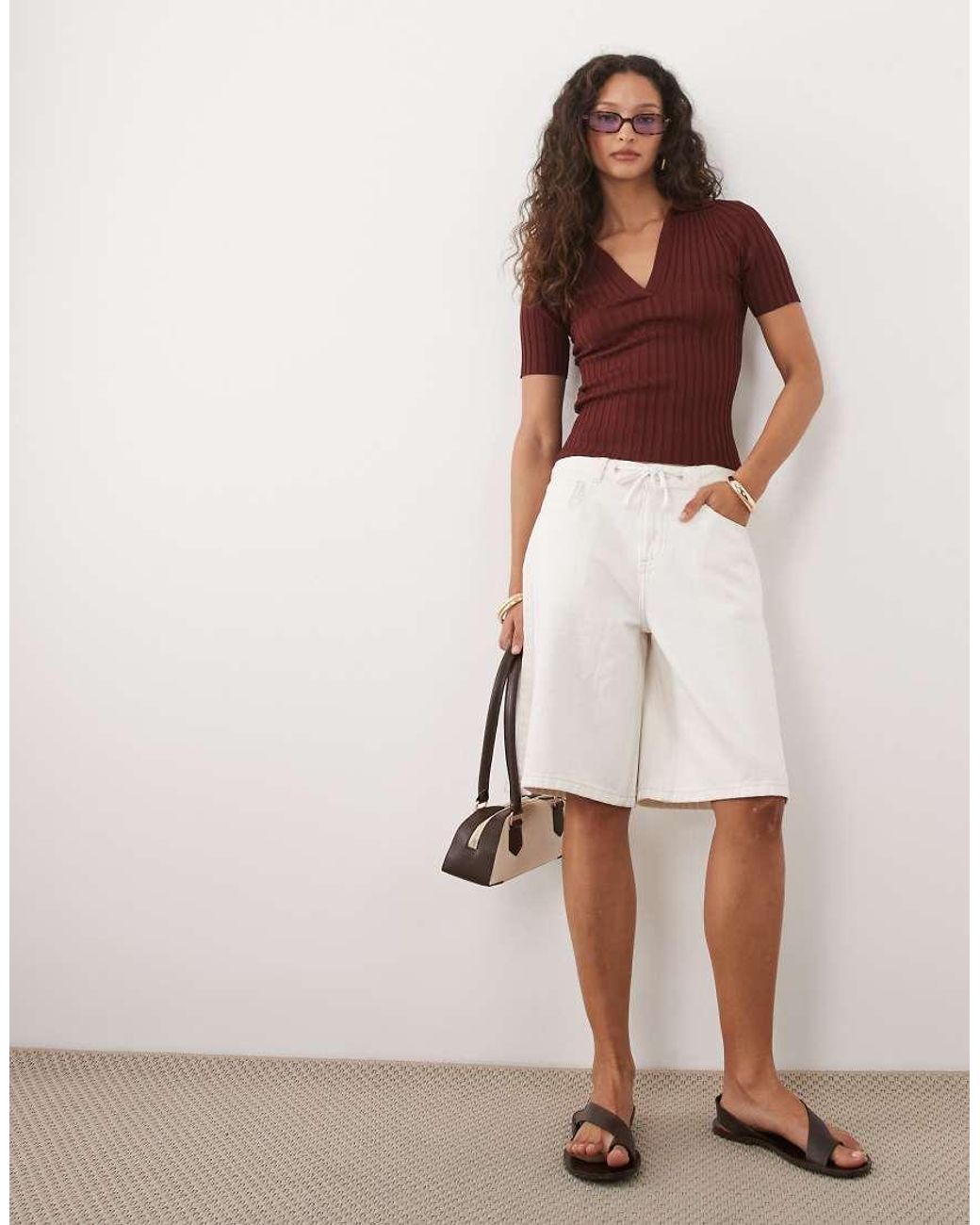 Mango Red Knit Short Sleeve V-neck Polo
