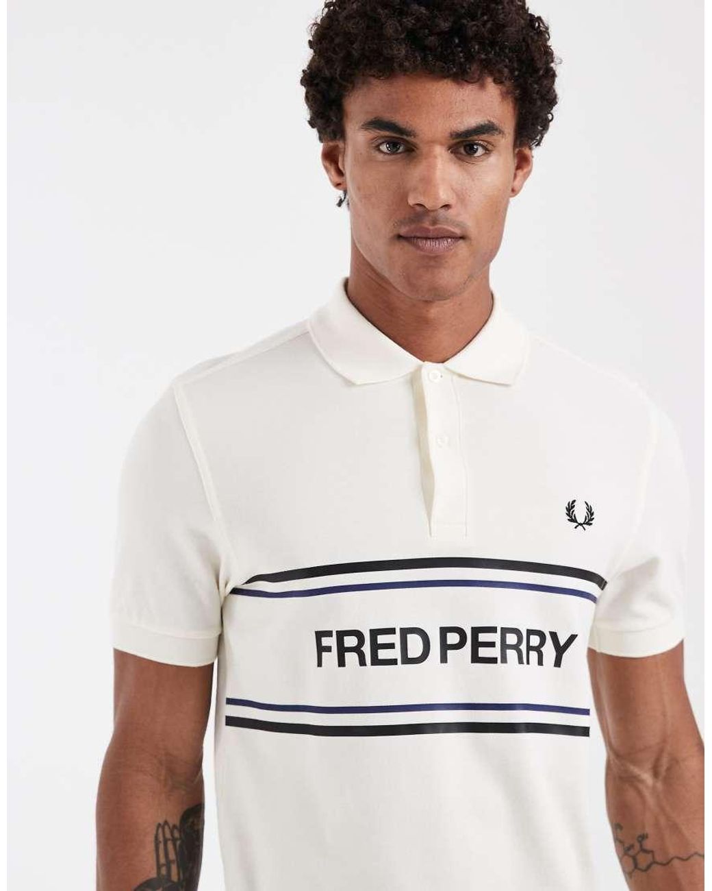 Fred Perry White Text Logo Graphic Polo Shirt for men