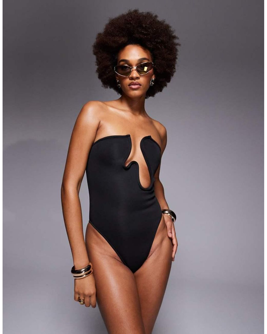 ASOS Black Asos Design Tall Sydney Premium Bandeau Swimsuit With Cutout