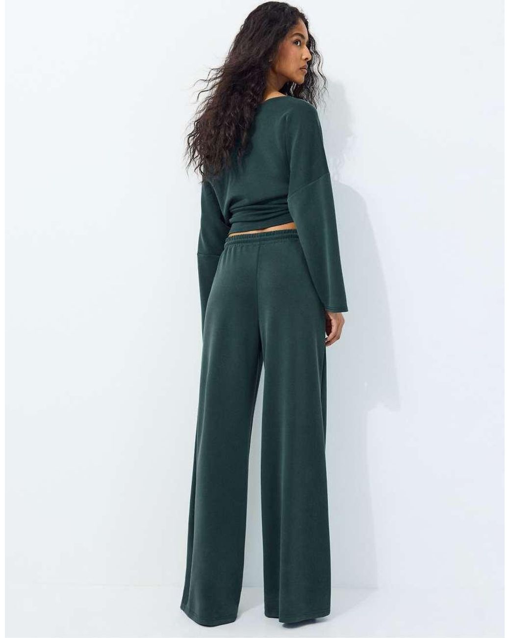 Stradivarius Green Soft-touch Palazzo Trousers