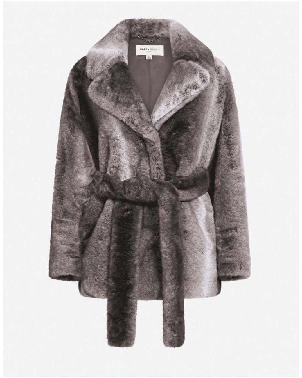 Harry Brown Gray Sabine Belted Fur Coat