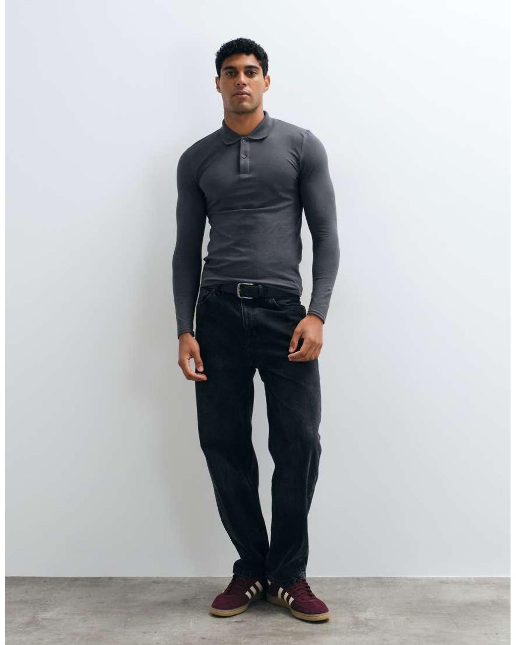 ASOS Blue Essentials Long Sleeve Muscle Fit Polo for men