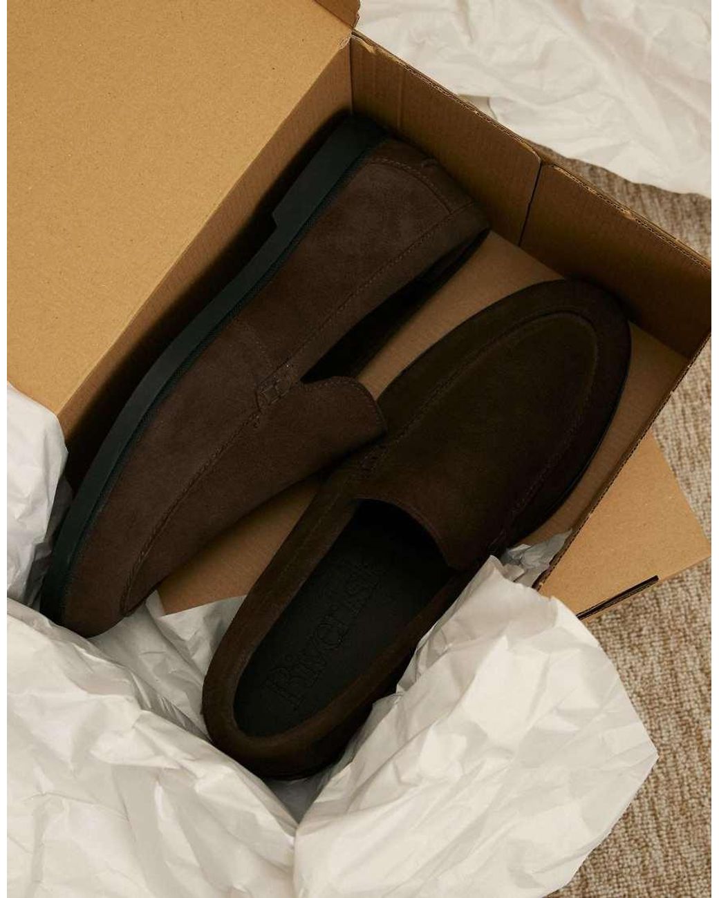 River Island Black Suede Deconstructed Loafers for men