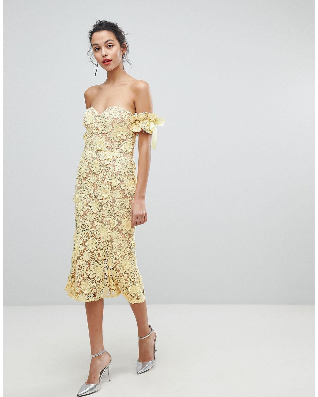 Jarlo – Bardot-Kleid aus Spitze in Gelb | Lyst AT
