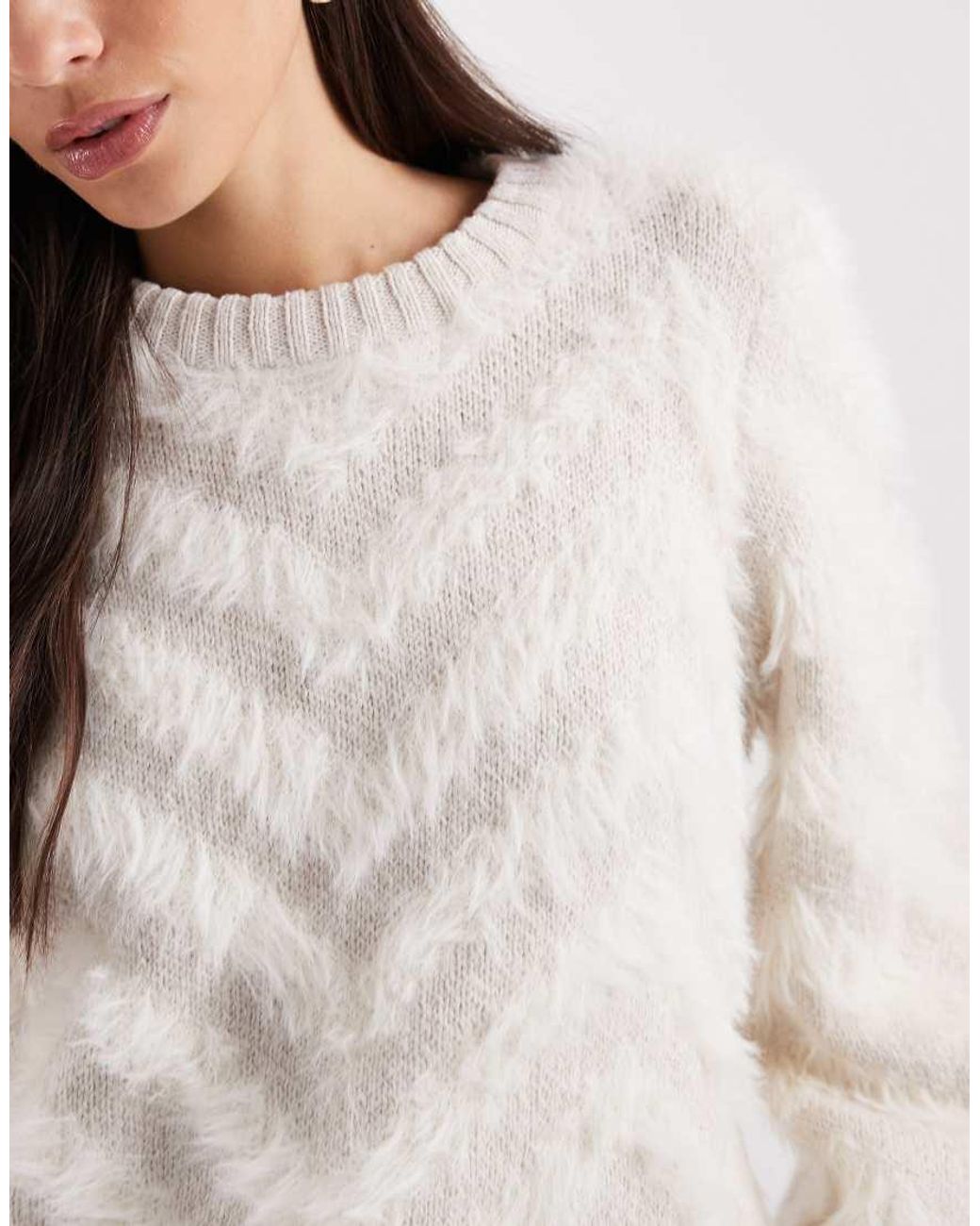Object Natural Tonal Fluffy Chevron Knitted Jumper