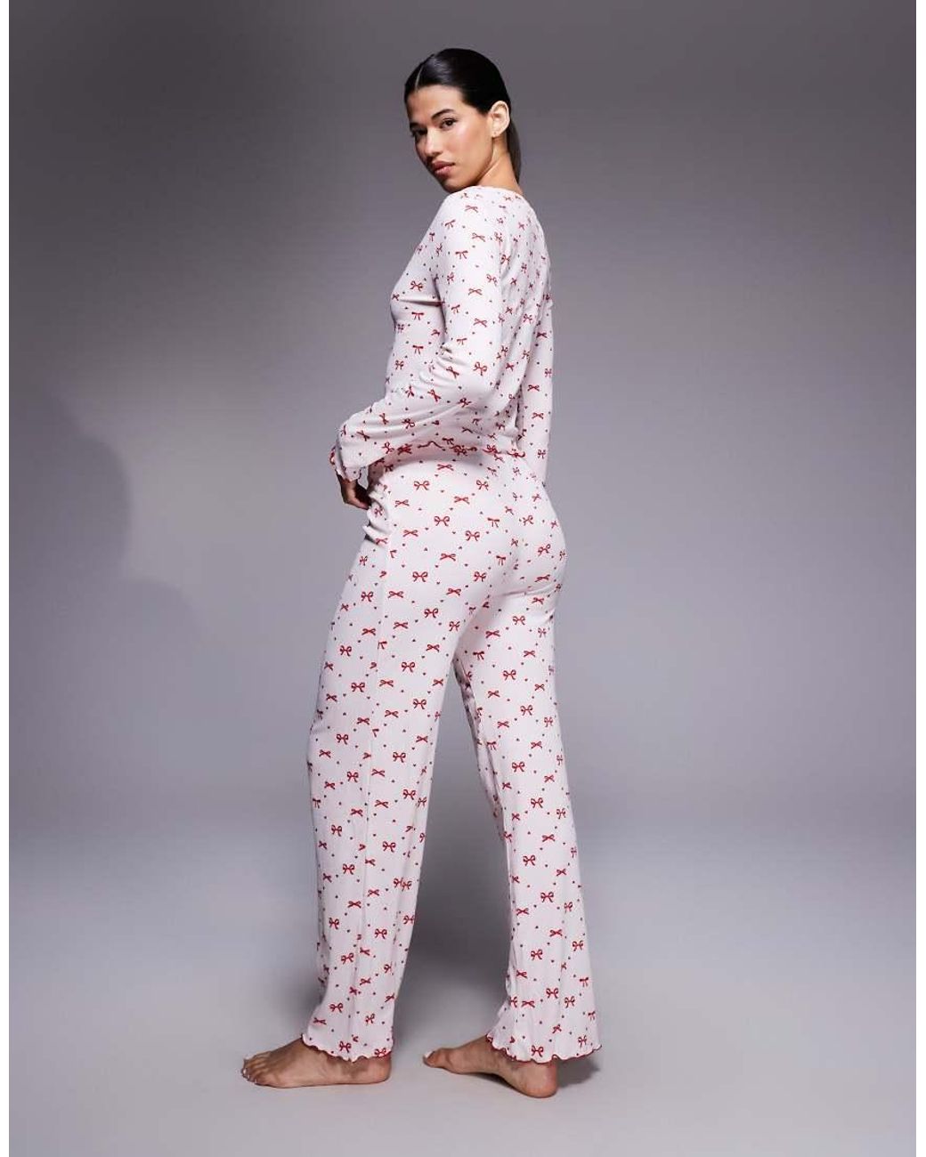 River Island Purple Jersey Bow Print Pyjamas