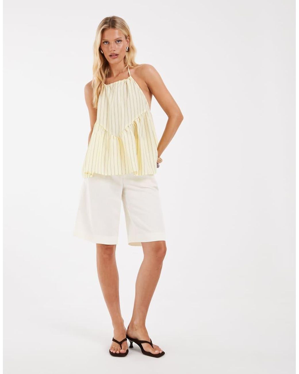 Object Natural Poplin Halterneck Peplum Hem Top