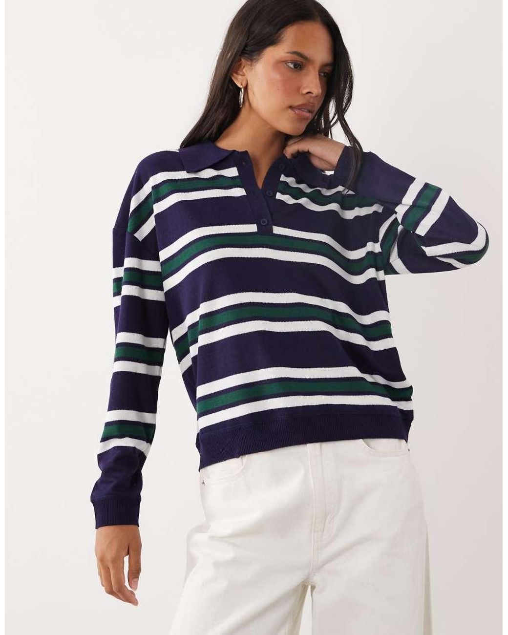 Brave Soul Blue Knitted Polo Top