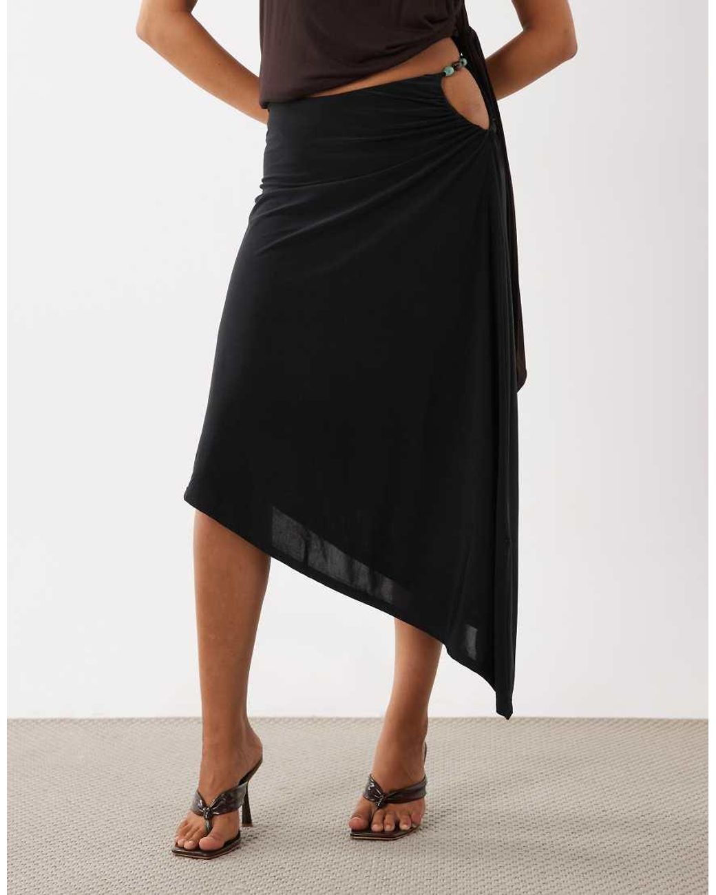 ASOS Black Set Awkward Crop Asym Skirt With Beads