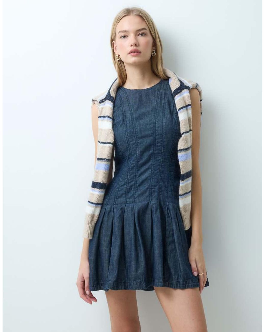Abercrombie & Fitch Blue Racer Neck Mini Denim Dress