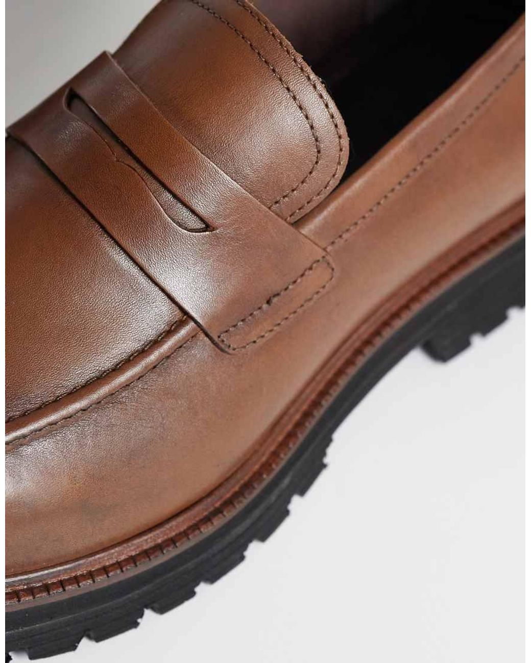 ASOS Brown Penny Loafer With Cleated Sole for men