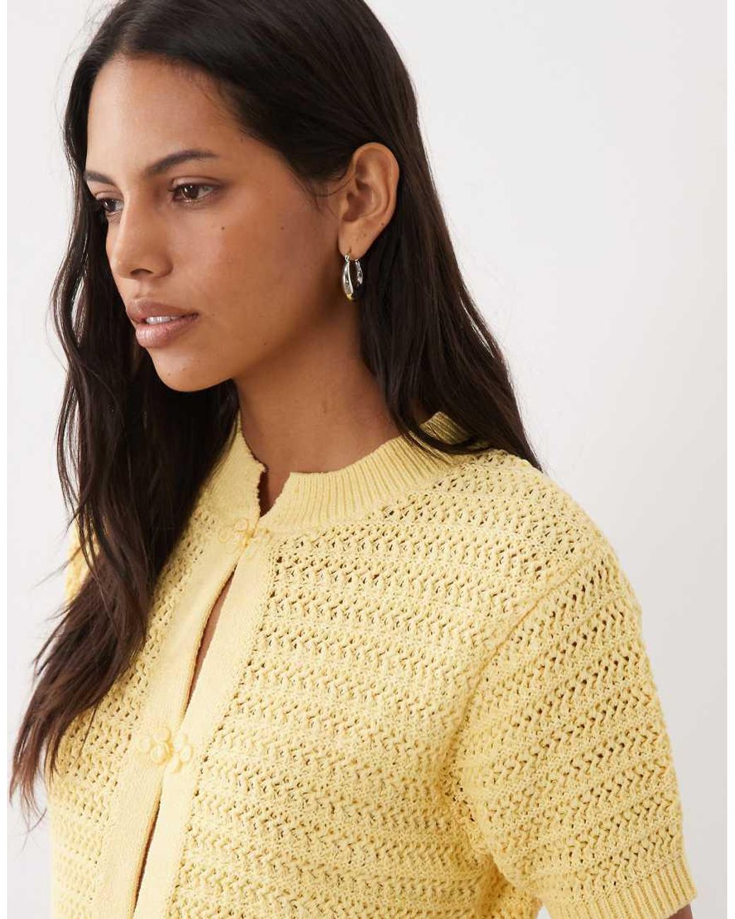 ASOS Natural Knitted Stitch Detail Short Sleeve Cardi