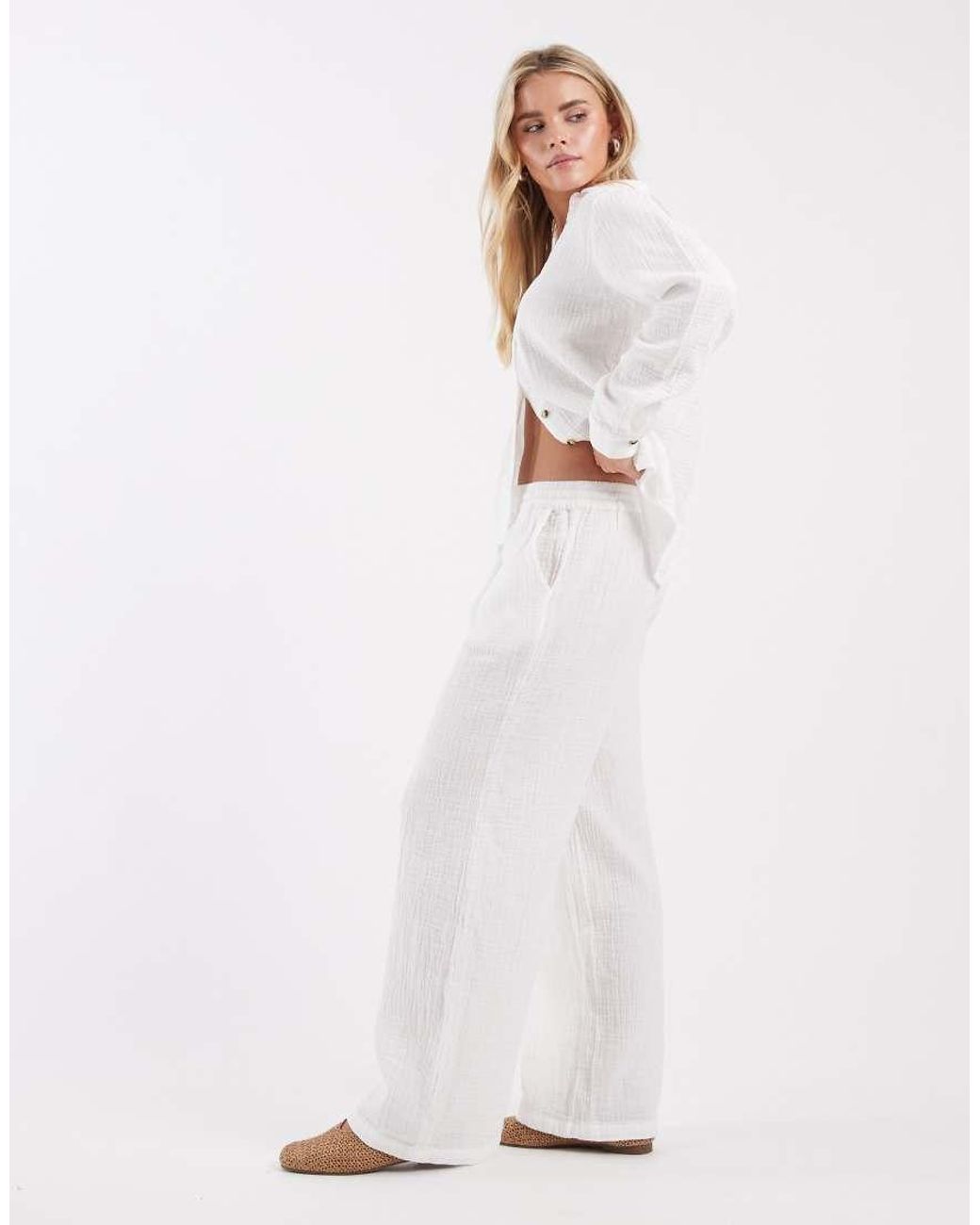Only Petite White Cheesecloth Wide Leg Trouser Co-ord