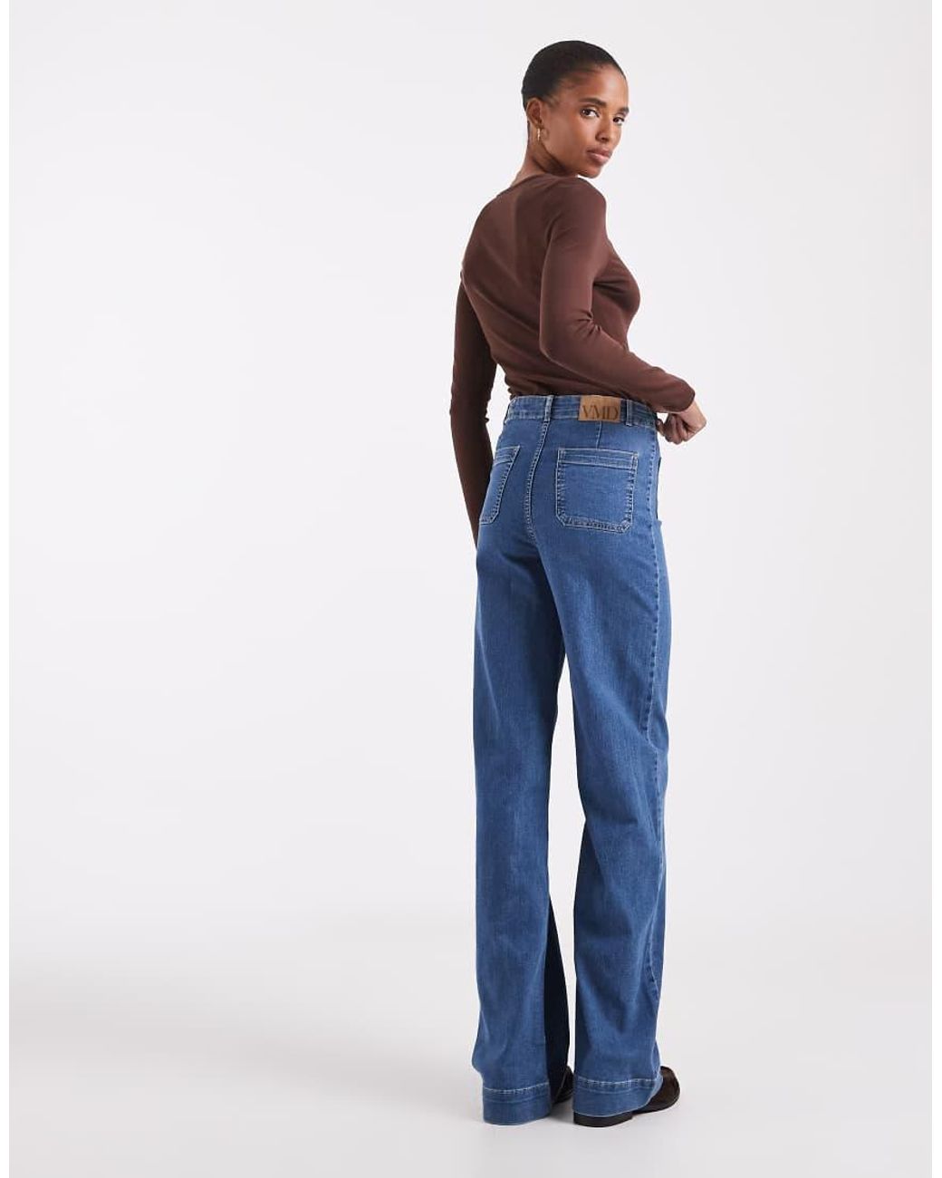 Vero Moda Blue Kayla High Rise Wide Leg Jeans With Pocket Detail